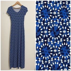 TART Collection Geometric Print Maxi Shirt Dress Size S Blue Cap Sleeves